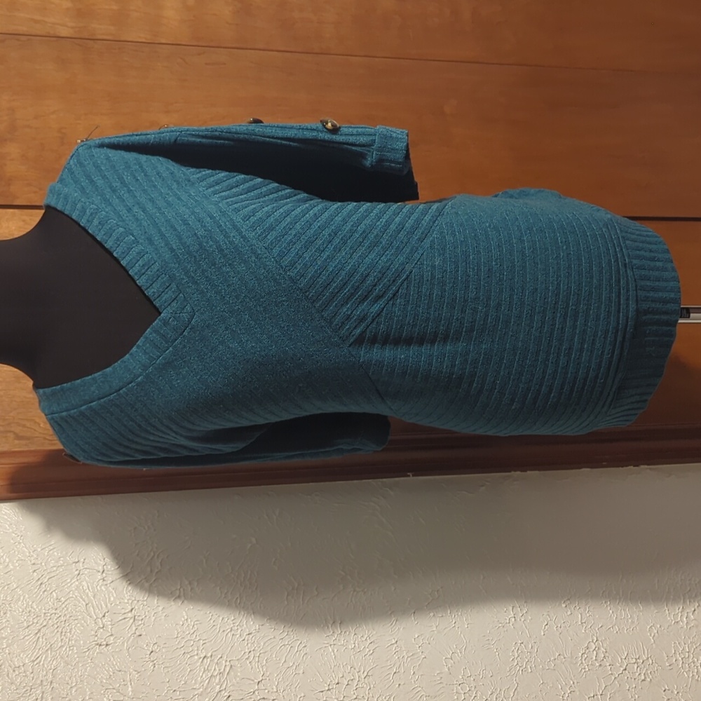 Perception woman green shirt sleeve sweater